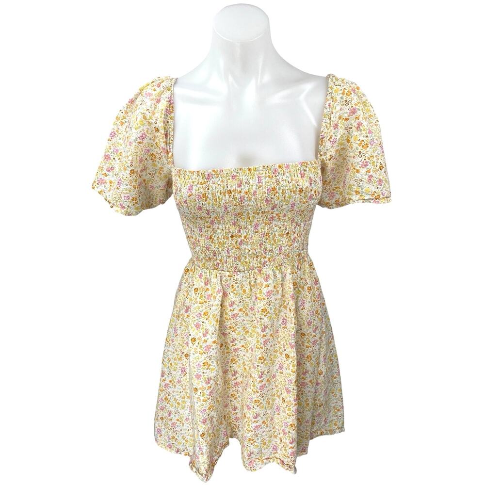 Princess Polly Multicolor Floral Tie Back Puff Sleeve Mini Fit & Flare Dress 8